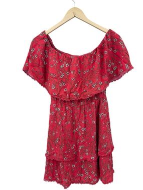 ALICE + OLIVIA Catalina Dress Floral Off Shoulder Tiered Mini Red